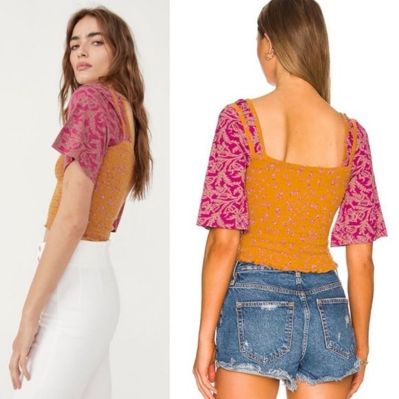 Free People Marigold top  in Golden combo size large - Picture 6 of 9